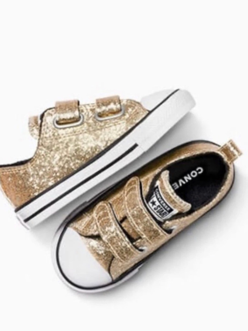 Converse Kids Gold Glitter Velcro Low Top Sneakers